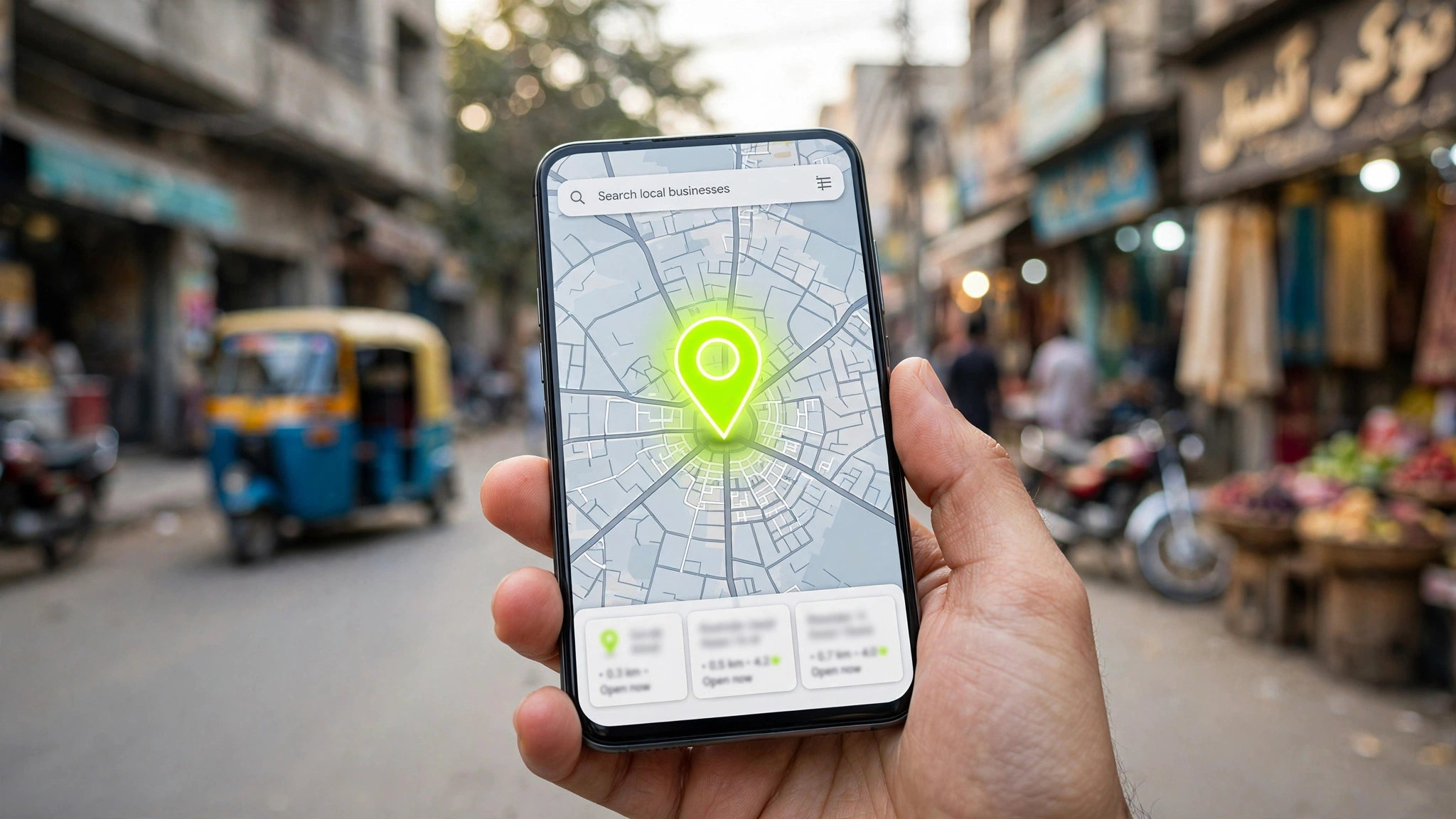 Smartphone showing Google Maps local search result